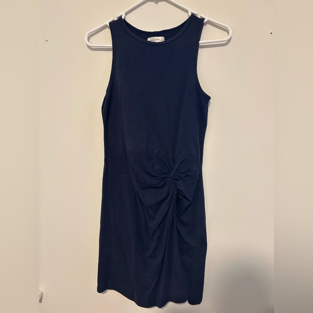 Abercrombie & Fitch Blue Asymmetrical Ruched Midi Dress